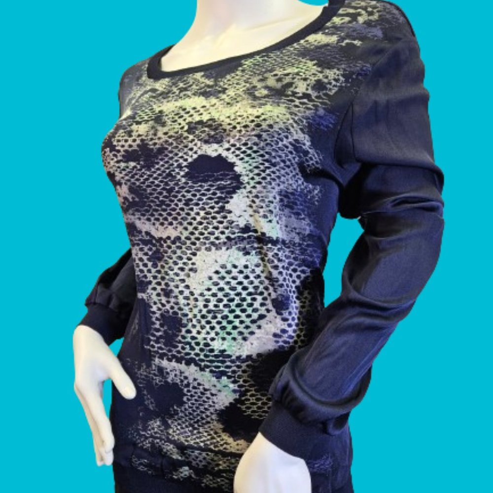 Blue Scale Patterned Silk Long Sleeve Shirt
